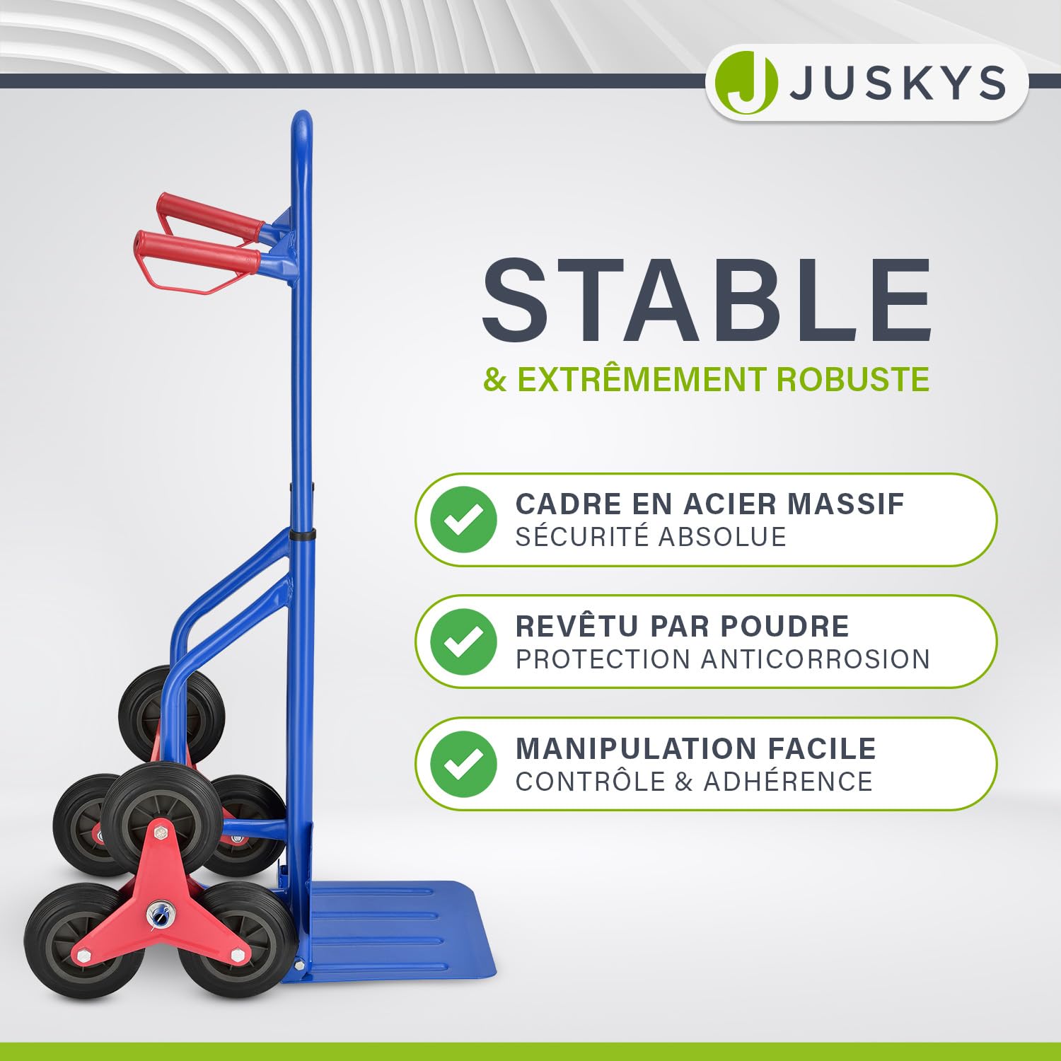 Juskys Diable d'escalier Pliable - Monte-escalier avec pneus en Caoutchouc Dur et Cadre en Acier - etiable pour déménagement & Objets Lourds Diable d'escalier