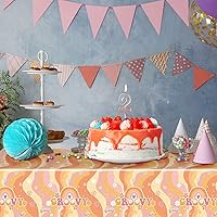 Vista 6 de Tiamon 3 Pieces Rainbow Plastic Groovy Tablecloths Retro Hippie Table Covers for Rectangle Table, Disposable Daisy Flower Rainbow Party Decorations