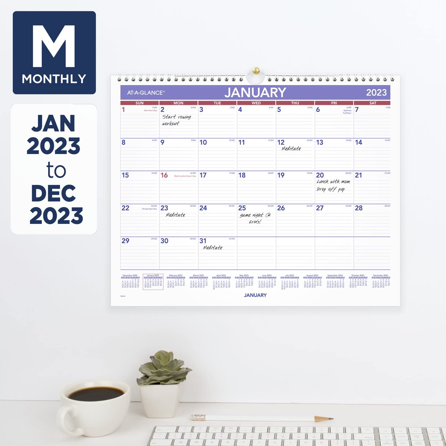 AT-A-GLANCE 2023 Wall Calendar, 15" x 12", Medium Wide, Spiral Bound, Monthly (PM828)