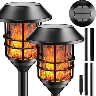 ZOOHAR Solar Pathway Flame Lights - Outdoor Solar LEDs with Metal Constr...