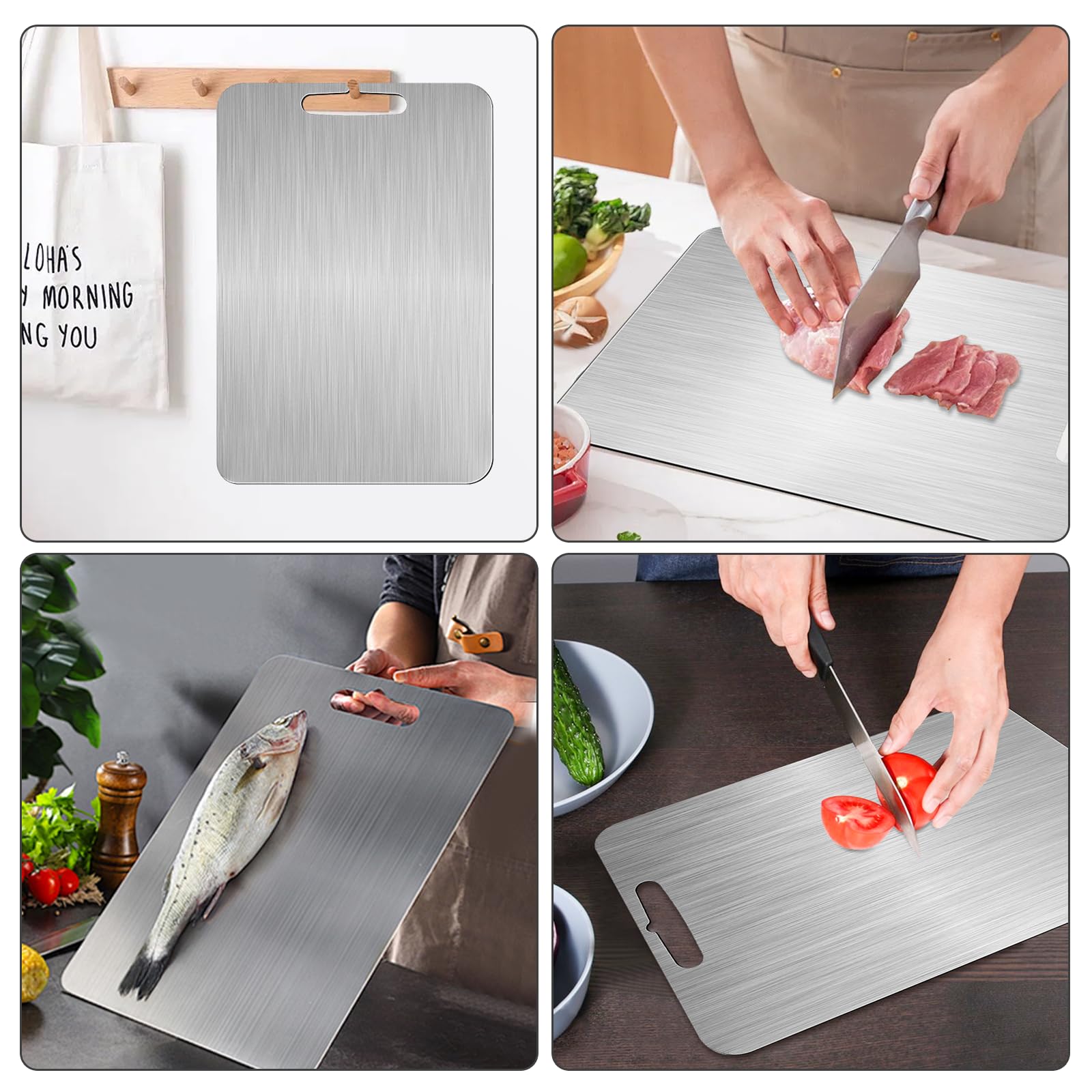 Planche à Découper En Titane 2 Pièces - Inox Anti-Odeurs, Pour Viande, Légumes, Fruits, Facile à Nettoyer