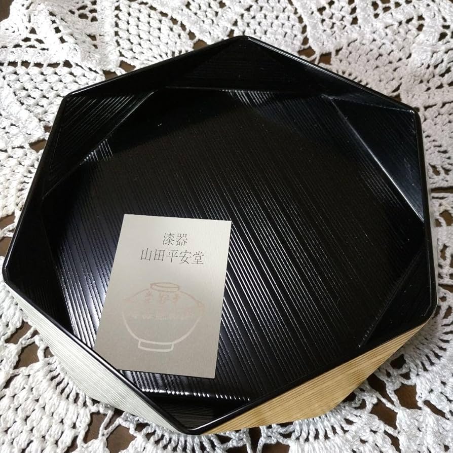 Amazon.co.jp: 山田平安堂 黒金銀ダイヤ鉢 六角盆 宮内庁御用達
