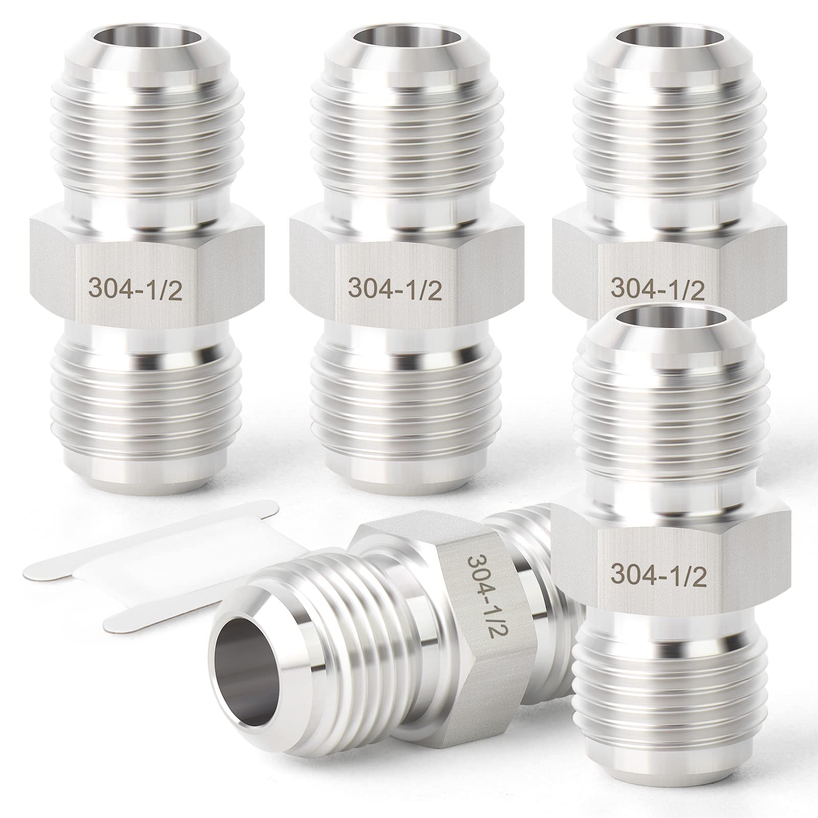 TAISHER 5PCS Forging of 304 Stainless Steel Tube Flare Fittings, 1/2" Male Flare x 1/2" Male Flare, Union