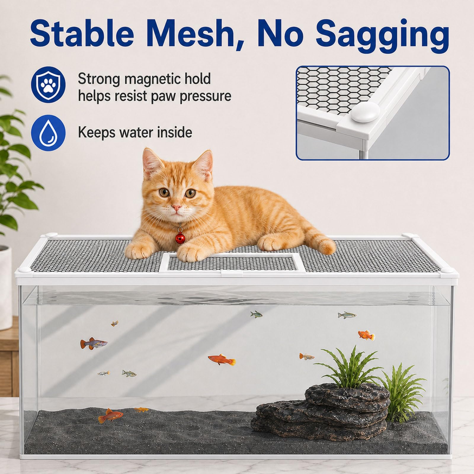 Tapas De Acuario,Red Magnética Anti-Salto para Acuario,Cubierta De Pantalla para Acuario,con Ventana pequeña de alimentación,Buena Ventilación,para Oficina Vestíbulo Tienda de Mascotas