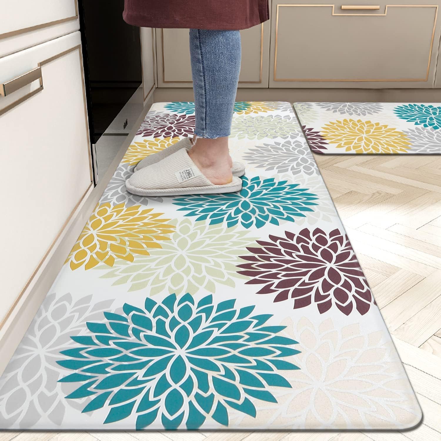 HomeCloud Boho Rubber Kitchen Mats for Floor Set of 2 Pcs | Non-Skid, Soft Absorbent Rugs for Kitchen, Laundry, and Hallway | 120x40cm, 40x60cm| 4mm Thickness (Boho_Multi)-picture-46