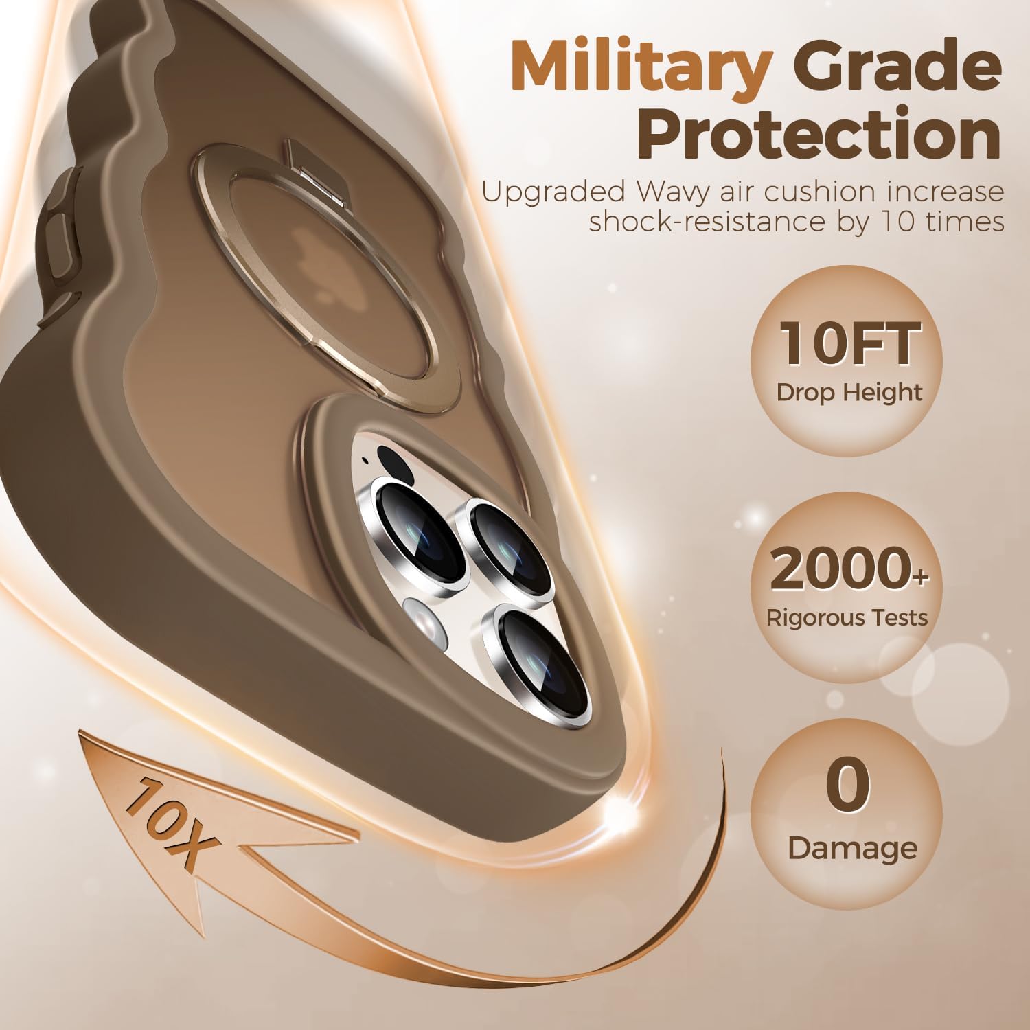 [Cute Wave Frame+Mag Stand] Designed for iPhone 16 Pro Max Case, [Fit for MagSafe] Translucent Silicone Protective Magnetic Ring Phone Cover for iPhone 16 Promax 6.9 inch Men Women, Desert Titanium - Image 5