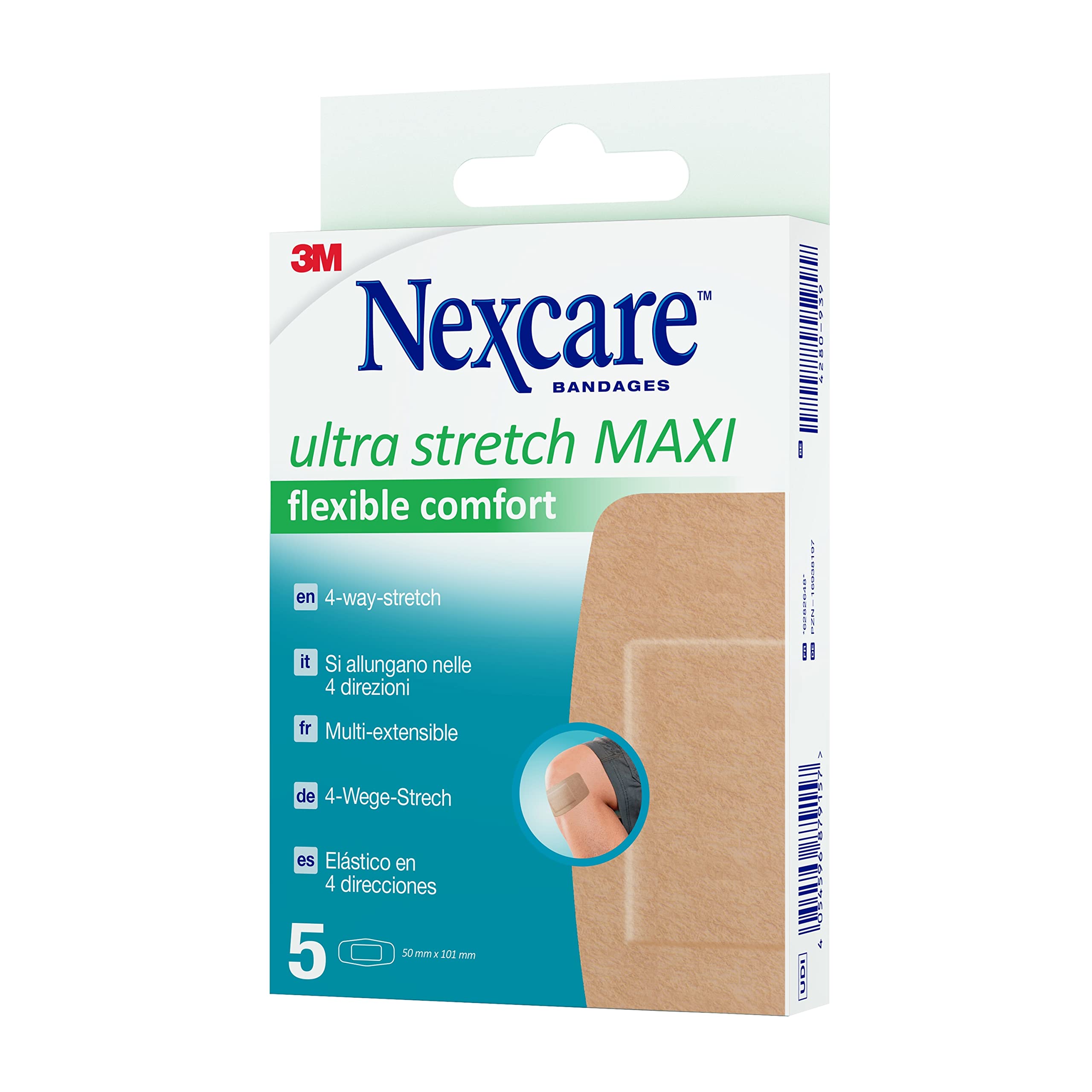 Nexcare Ultra Stretch MAXI Oddychające i wodoodporne Plaster 50 mm x 101 mm, 5 sztuk