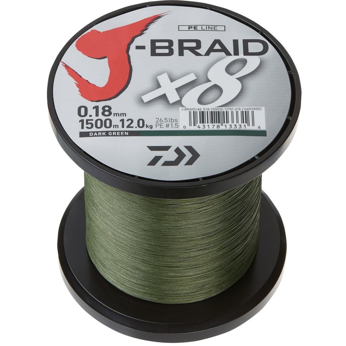 Daiwa J-Braid 8 Braid 0.06mm, 4,0kg/9,0lbs 1500m dark green, round braided fishing line