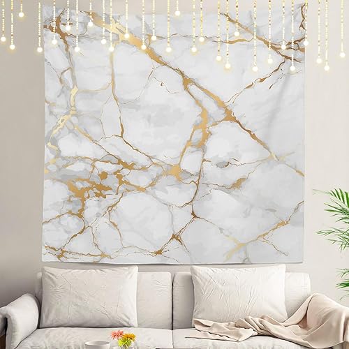 Shrahala Tapiz de mármol, patrón abstracto de mármol dorado y blanco para colgar en la pared, tapiz psicodélico grande para dormitorio y sala de