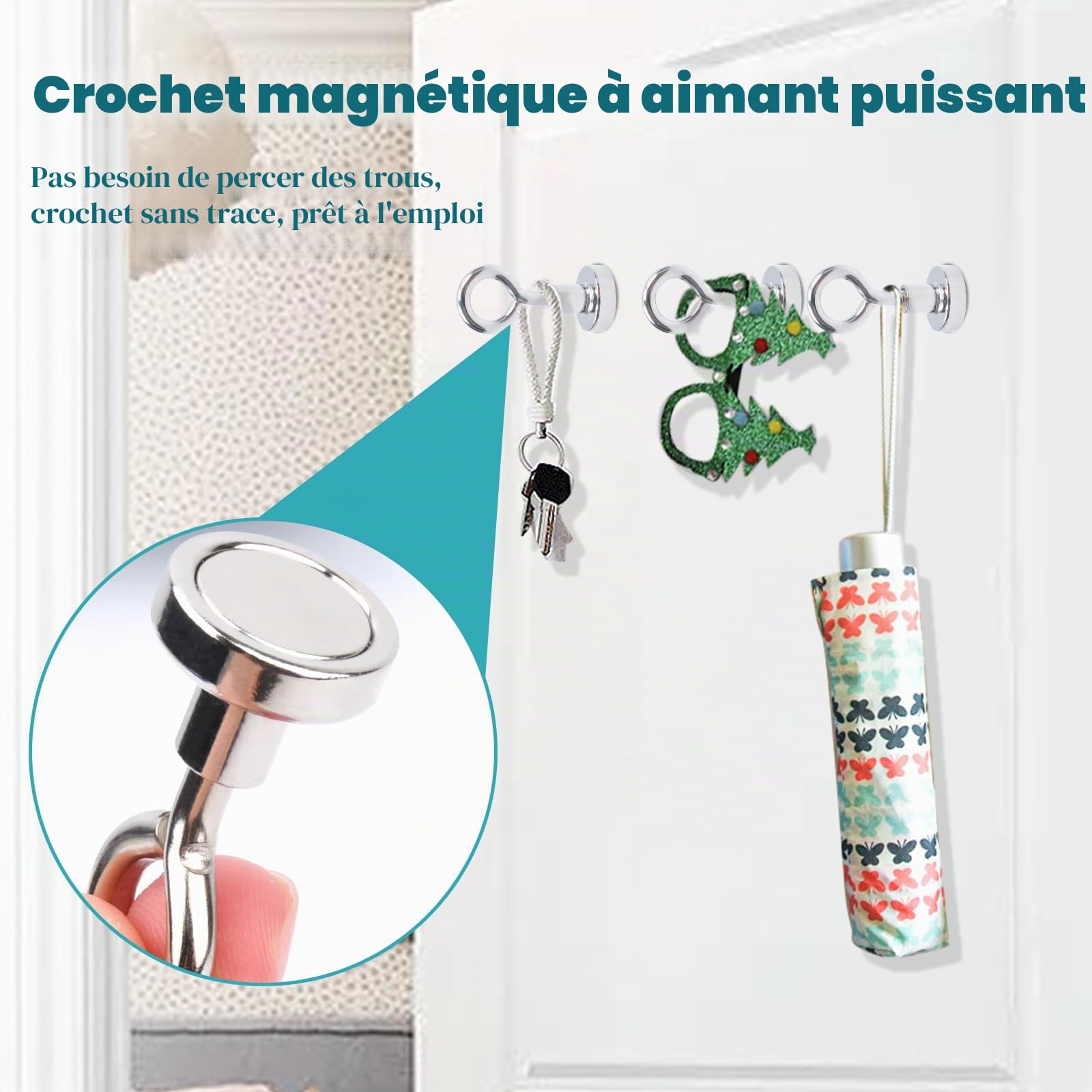 MIN CI 30 Crochets Magnétiques Extra Puissants de 16 mm Néodyme - Force de Traction 8 kg - Aimant à œillets Avec Crochet - Support Magnétique Rond Pour Camping Garage Cuisine Bureau