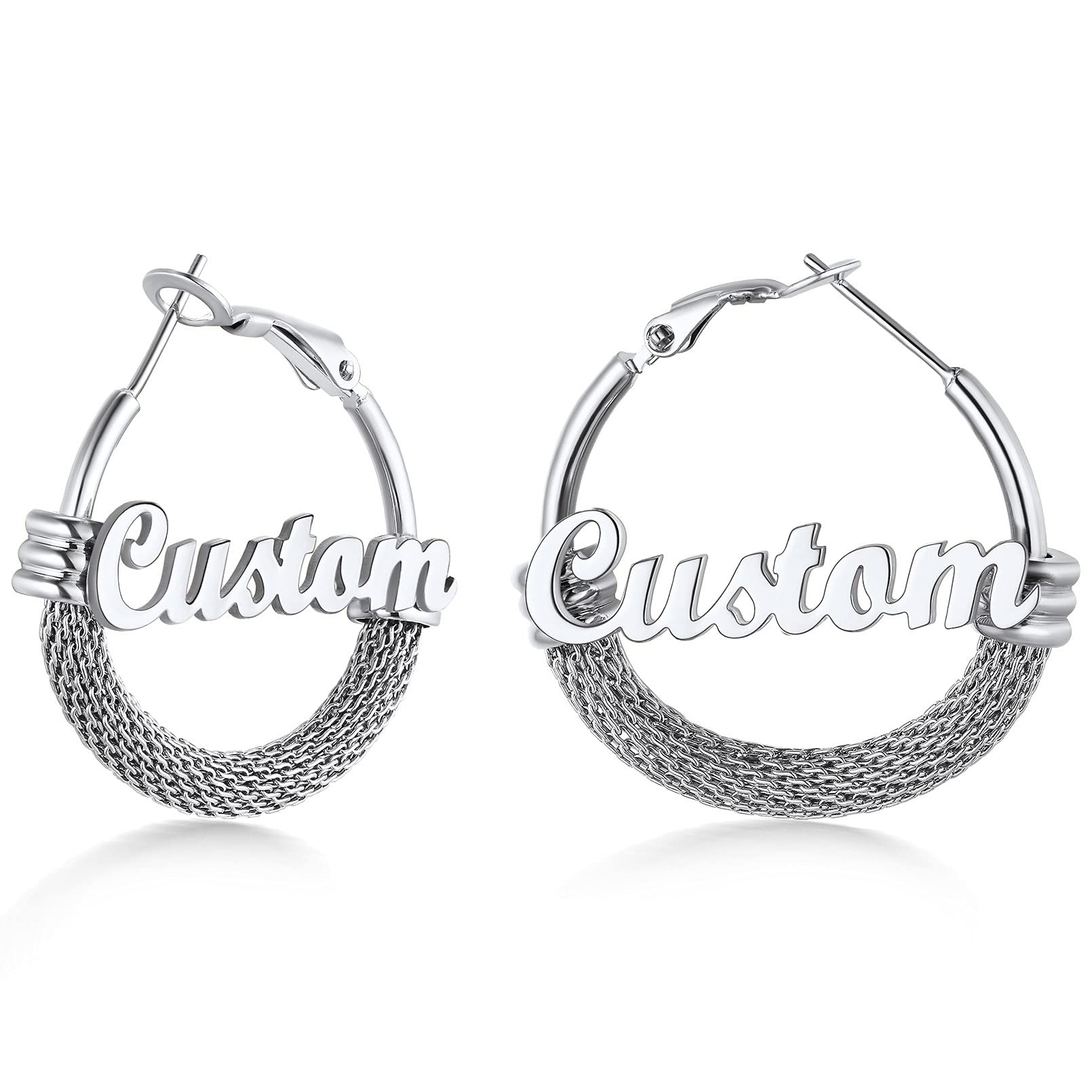 Custom4U Bamboo Earrings for Women Personalized Gold Hoop Name Earrings