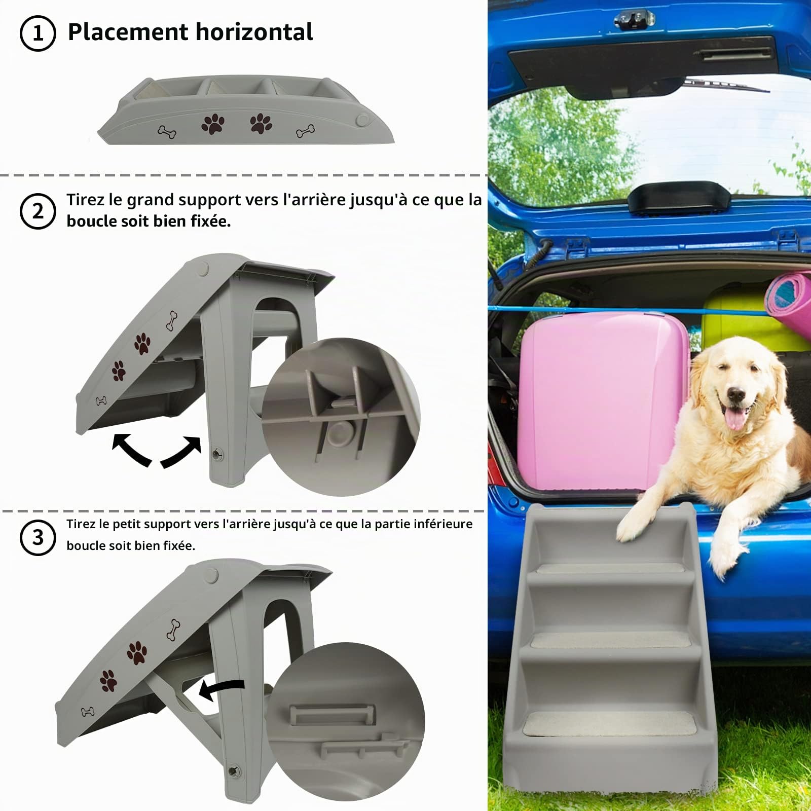 LZQ Escalier pour chiens et chats - Pliable - En plastique polypropylène - 50 cm de haut - Avec marches antidérapantes - Rampe canapé pour chiens et chats - Pour grimper et griffer - Gris