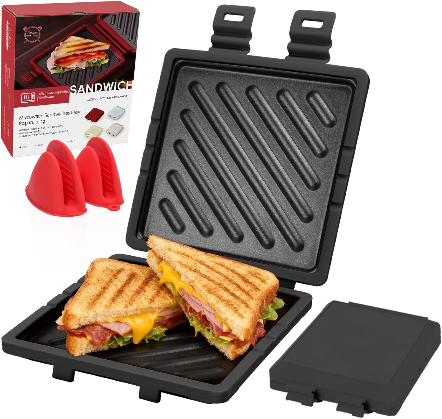 Microwave Sandwich Maker, Microwave Toaster with Adjustable Silicone Strap, Removable Non-Stick Microwave Grilled Cheese Maker, Microwave Grill Crispy, Melted in Minutes for Travel, Office, Dorm, Home