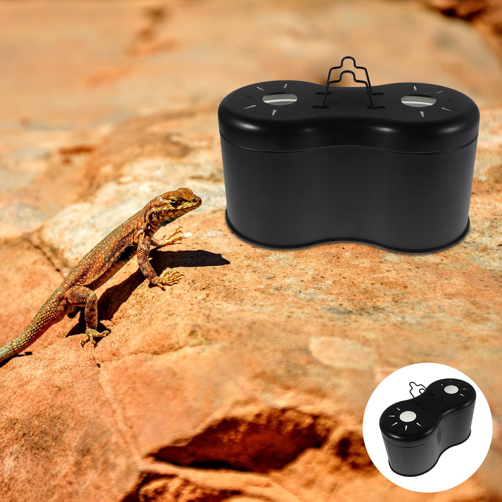 Lampada con Doppio Paralume in Alluminio Nero per Rettili e Sicurezza Affidabile Efficienza Luminosa Migliorata per Rettili e Serpenti in Terrari di Vetro