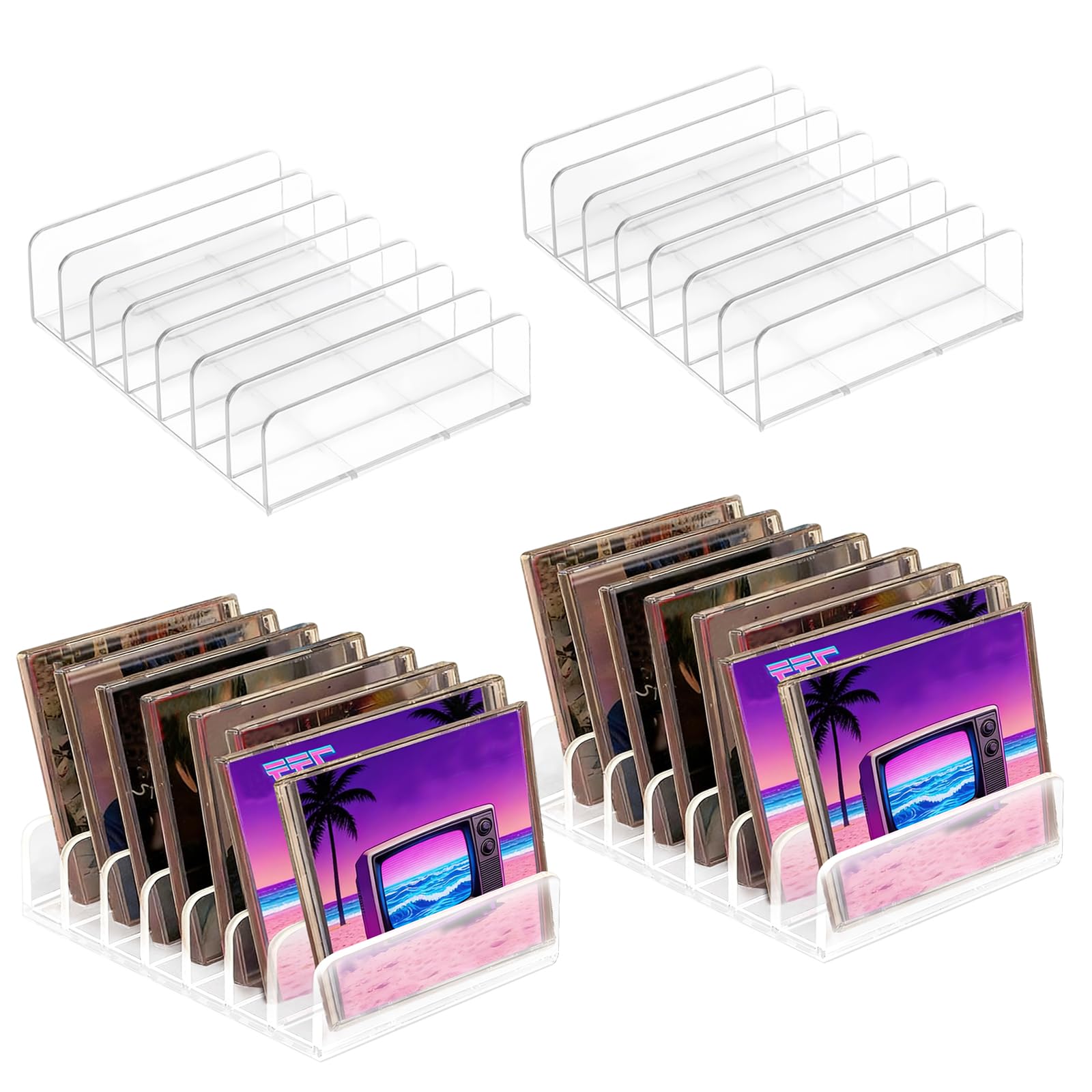 Przezroczysty uchwyt na płyty CD, 2 szt. półka do przechowywania płyt CD, akrylowa półka do prezentacji płyt CD/DVD, stojak na DVD, organizer na płyty CD, kasety, książki, kosmetyki