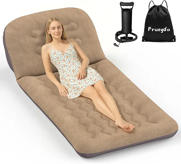 Frueydo Inflatable Camping Air Mattress with Adjustable Backrest-Inflatable Lounge Sofa Chair Single Portable Bed for Home or Outdoor Relaxing