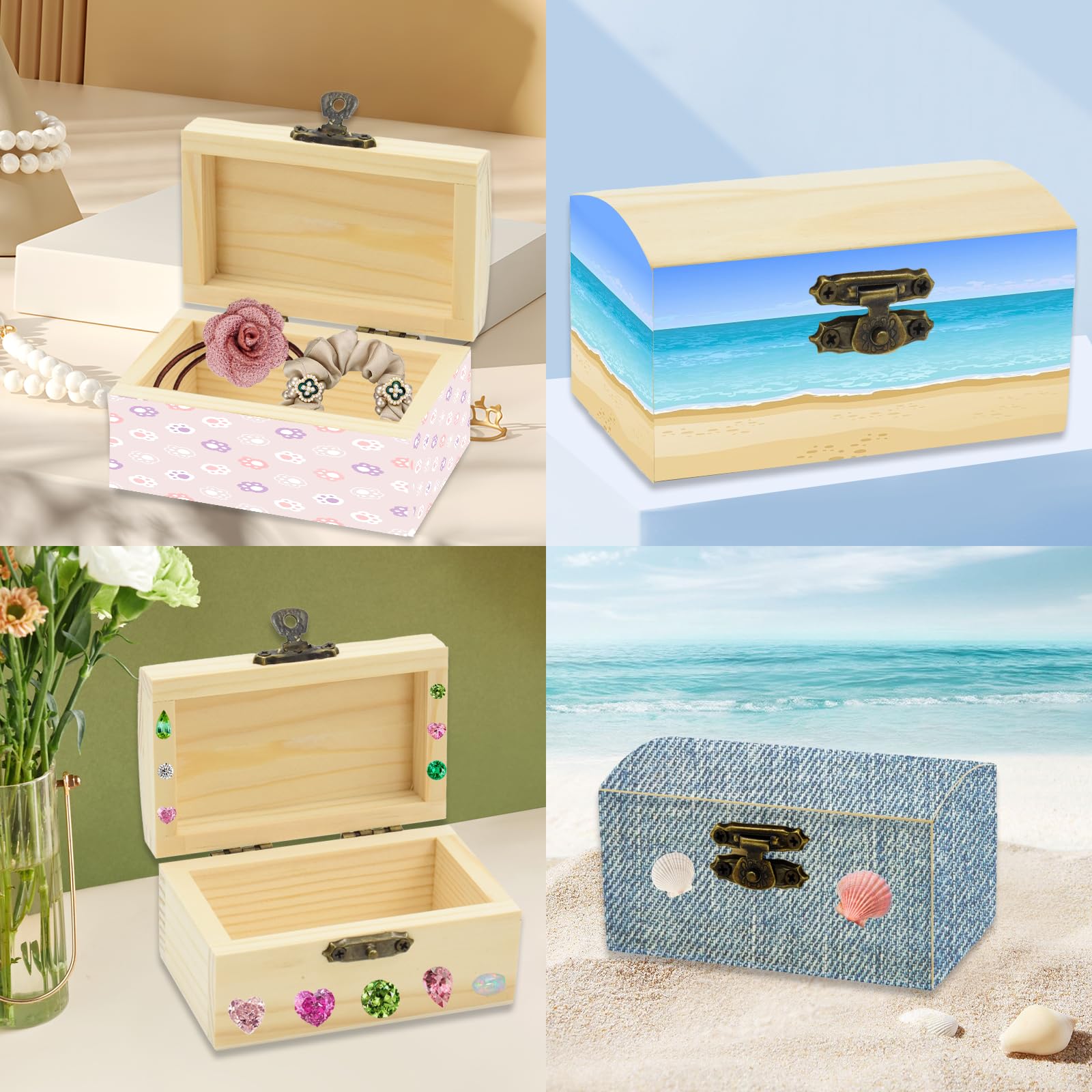 AolKee Lot De 8 Mini Coffres Au Trésor Avec Couvercle En Bois