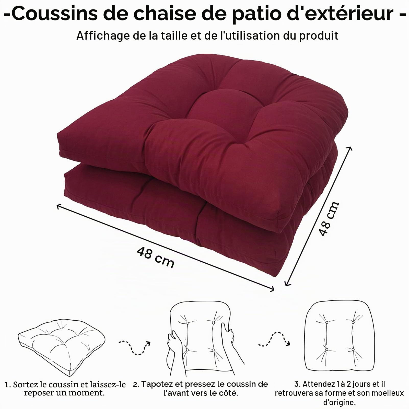 Coussins de Siège en Osier 2 Pièces en Forme De U, Coussin pour Fauteuil de Jardin, Coussin de Chaise de Remplacement en Rotin pour Salon Terrasse Balcon Bureau F