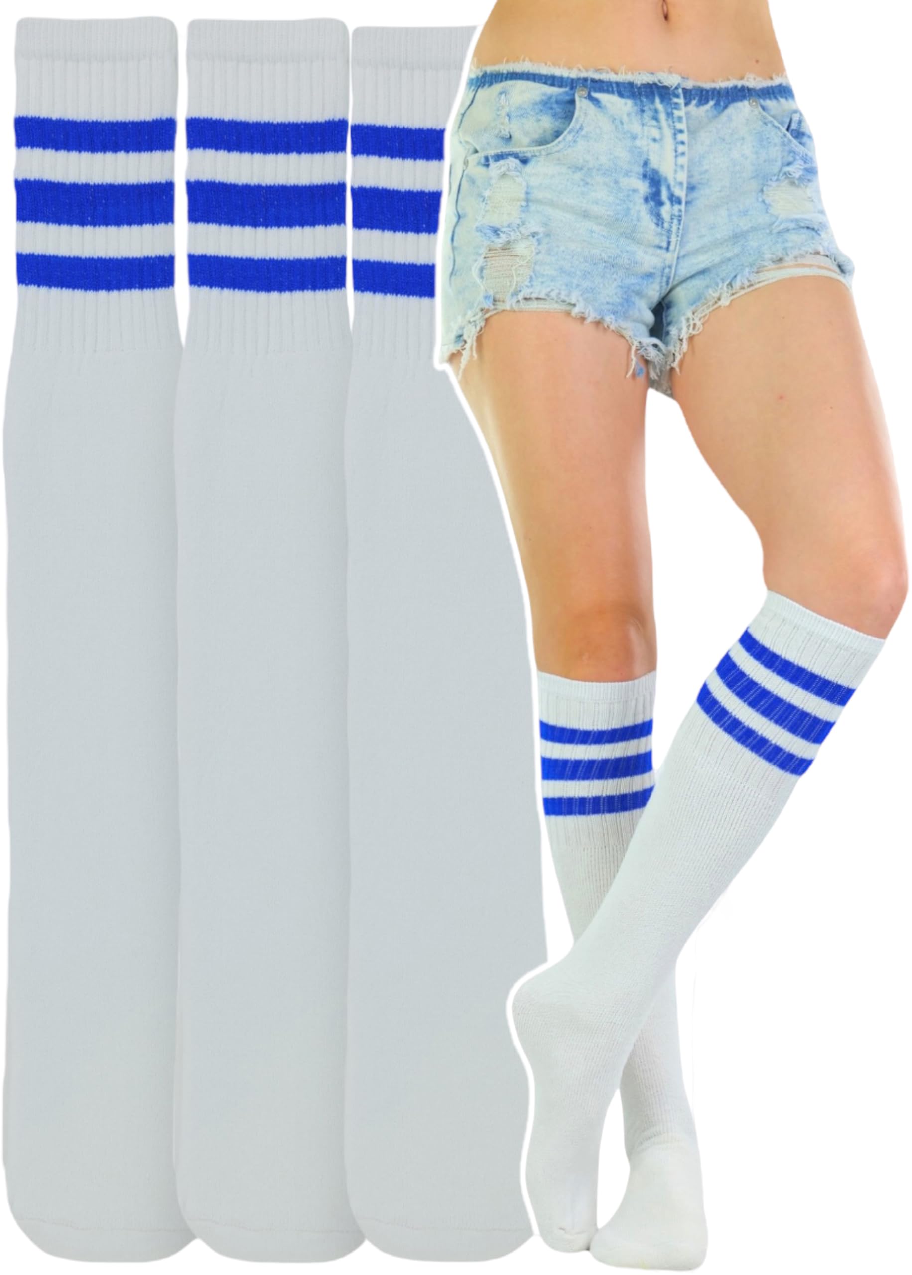 ToBeInStyle Unisex Knee High Cotton Tube Athletic Thick Socks w/Stripe Top