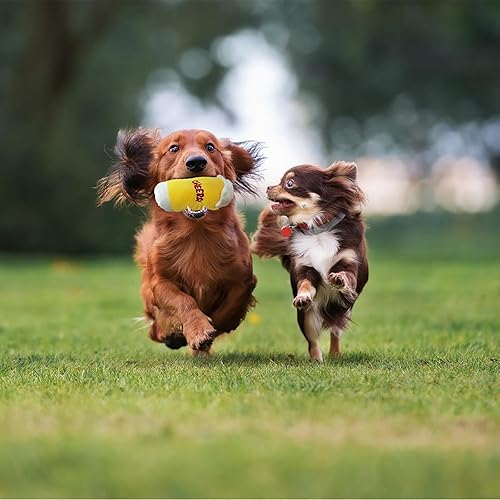 Miniatura 6 de Paquete de 4 juguetes chirriantes de peluche masticables para perros, surtido de alimentos para cachorros, comida para perros calientes, pizza,