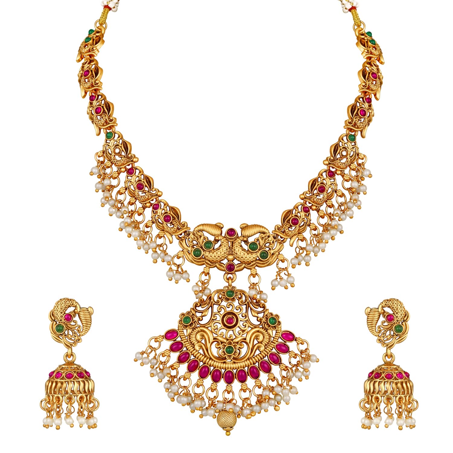 Shining Diva Fashion Latest Stylish Fancy Pearl Choker Traditional Jewellery Set for Women | Temple Necklace Set | Festive Wedding Party Necklace | 22k Gold Plated | Just Like Original Gold Jewellery