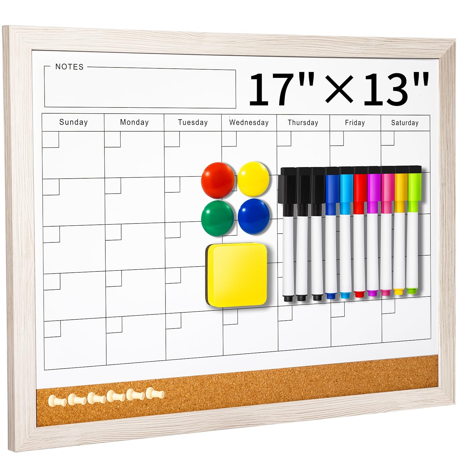 Dry Erase Calendar Whiteboard for Wall - 17x13 Inch Magnetic Whiteboard, Reusable Monthly Planner Board for Home Office, Classroom, Teachers &