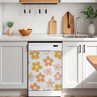 Abstract Groovy Flower Pink Magnetic Dishwasher Cover,Removable Dishwasher Front Panel Sticker,Decorative Fridge Magnet Cover for Kitchen Home Decor,23x26 in