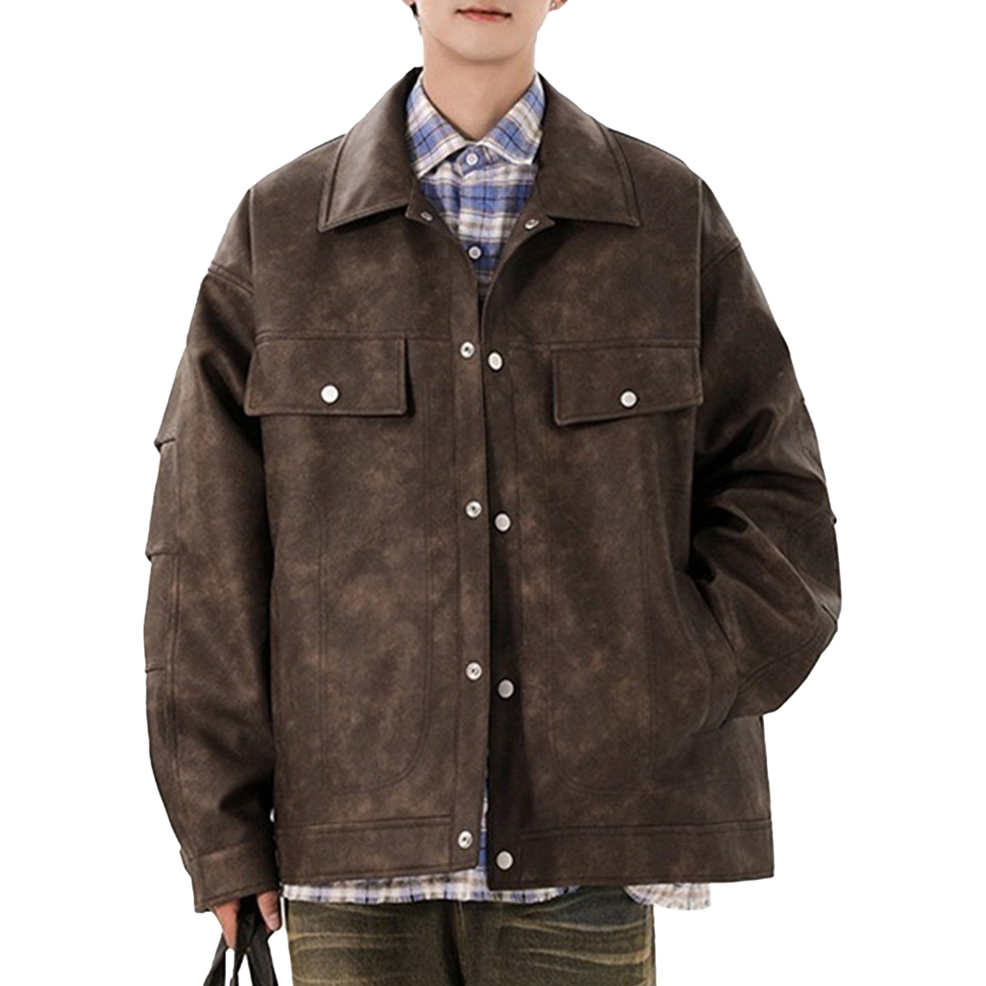 Chaqueta de mezclilla multibolsillos con solapa de botón para hombre 8