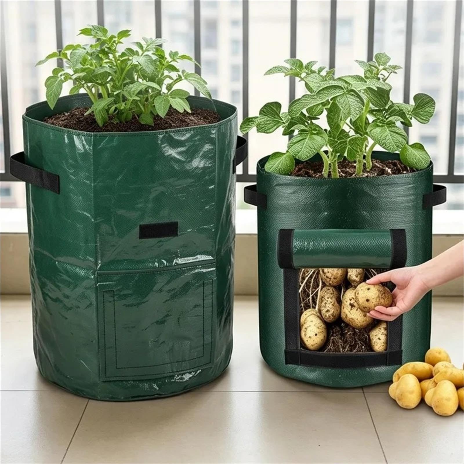 Stofftopf 7/10 Gallonen Kartoffelzuchtbeutel | Mit Klappfenster und Griffen(7 Gallon,3PCS)