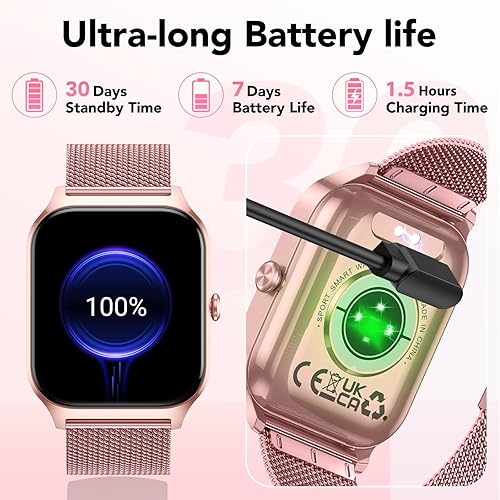 Vista 8 de CASCHO Reloj inteligente para mujer (2 bandas), reloj inteligente de llamadas Bluetooth con voz AI, reloj de fitness HD de 1.85 pulgadas, ritmo