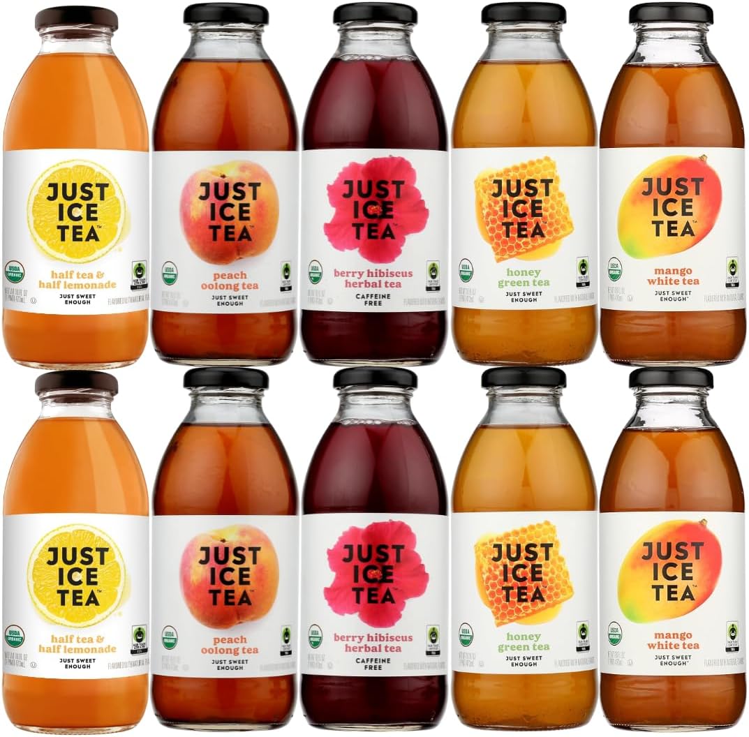 Variety Pack 10 – Assorted Iced Teas Made with Real Brewed Tea – Half Tea & Half Lemonade, Peach, Original Green, Mango White & Hibiscus – Refreshing Ready-to-Drink Beverages