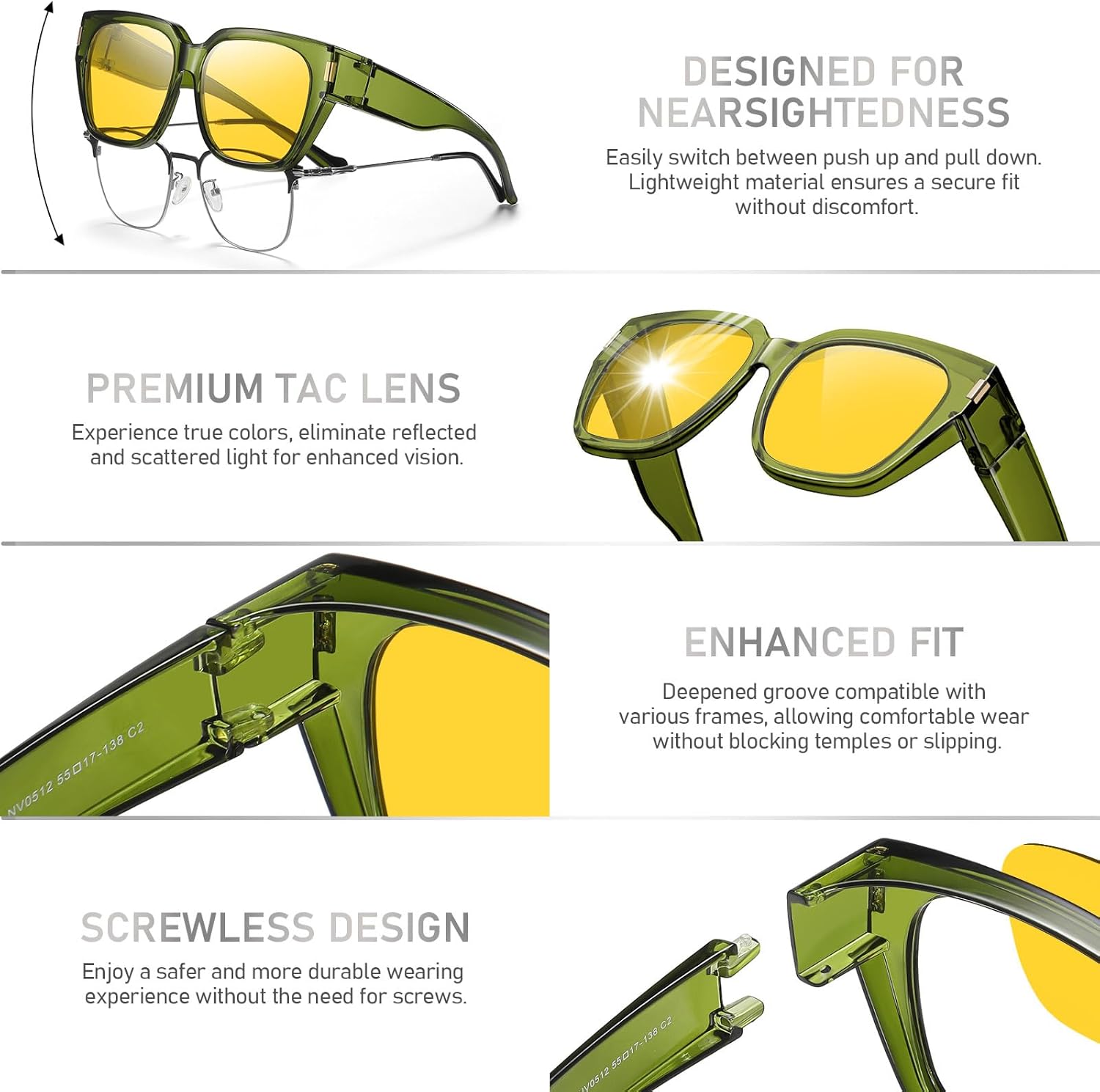 HAOLOTA Night Vision Driving Glasses for Women Fit over Eyeglasses Anti Glare Polarized Nighttime Sunglasses Yellow Lens - Image 4