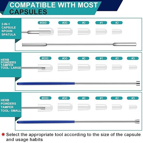 Miniatura 4 de Kits de máquina de llenado de cápsulas de 8 piezas para relleno de cápsulas de píldoras vacías, suministros para el hogar y el laboratorio, espátula
