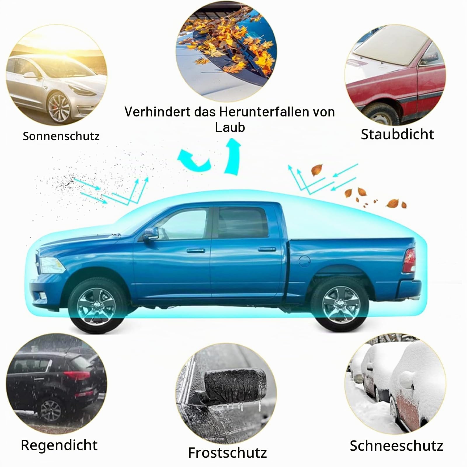Pickup Autoabdeckung, Auto Abdeckplane abdeckplanen Vollgarage Ersatz für Ford Ranger Toyota Hilux Nissan Navara Amarok 210D Outdoor wasserdichte Staubdicht Abdeckung Pickup Autoplane Vollgarage