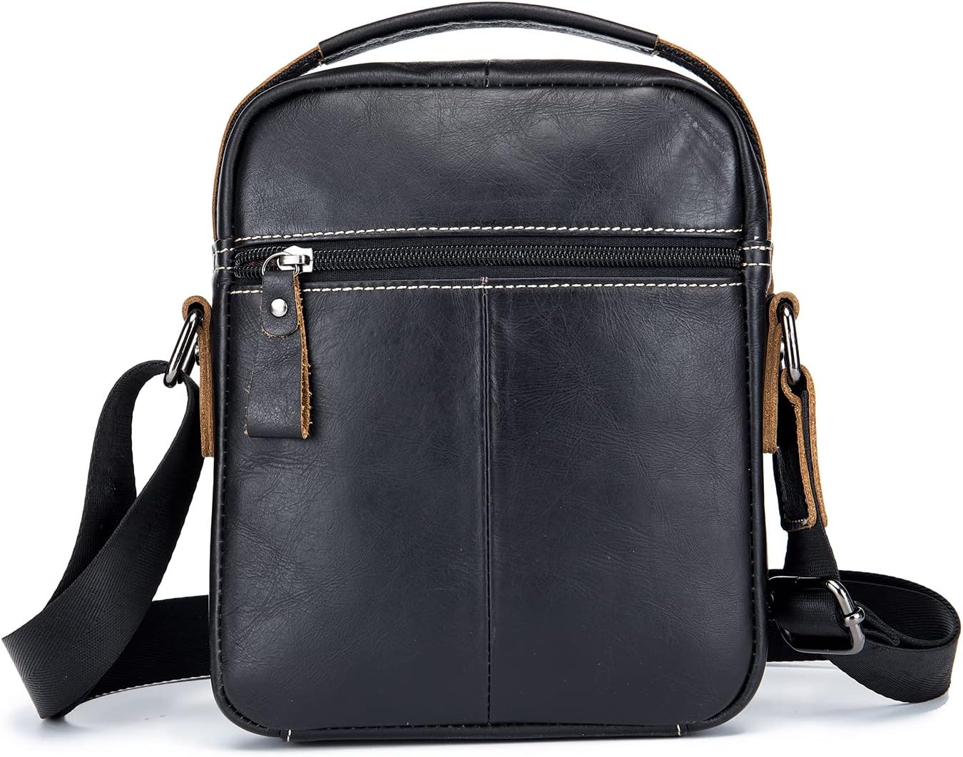 LUKZIJAES Small Genuine Leather Shoulder Bag Men Messenger Handbag Lightweight Sling Crossbody Bag