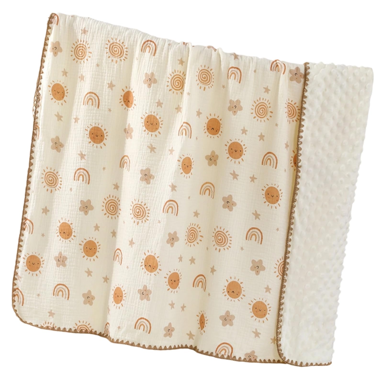 Kalttoy 3 Double-Layer Cotton Blanket with Dotted Fleece Trim, Breathable Multi-Purpose Bedding for Infant & Toddler Dotted Fleece Throw Blanket