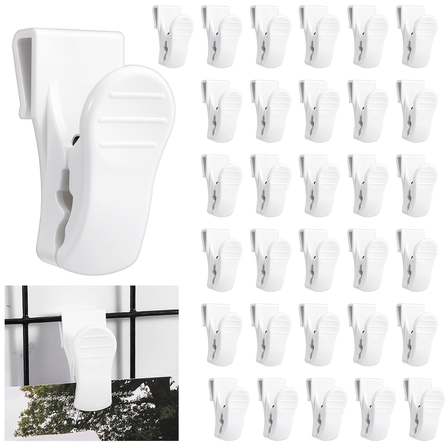 32 Pcs Plastic Gridwall Clips, Accessory Hooks for Hanging Display Sign Holder, Storage and Organization in Retail, Home, Workspace, White