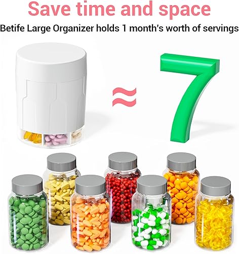 Miniatura 5 de Betife Organizador de suplementos extragrande, botella organizadora semanal de píldoras, dispensador diario de píldoras con 7 compartimentos