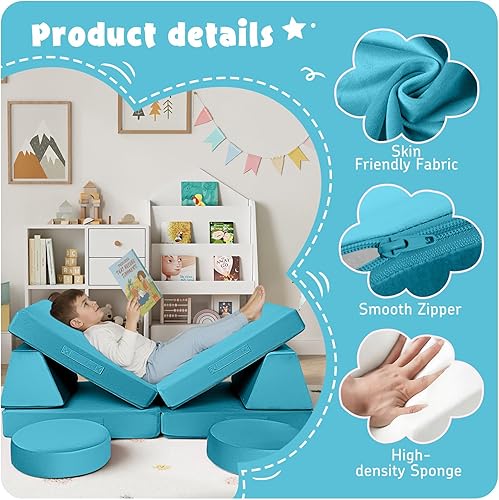 Miniatura 110 de MeMoreCool Sofá modular para niños de 1 a 3 años, 8 piezas de dinosaurio que brilla en la oscuridad, sofá de espuma para niños, juego convertible