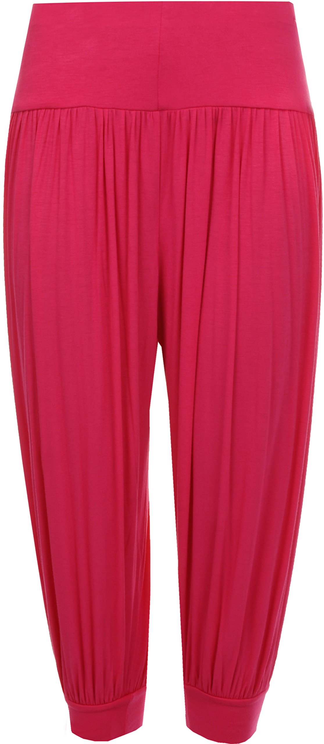 WearAll Womens Plus Size Cropped Harem Trousers Ladies 3/4 Plain Baggy Pants Cerise 20/22