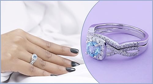 Vista 2 de Dazzlingrock Collection Juego de anillos de compromiso con halo de diamantes blancos y piedras preciosas redondas de 0.197 in para mujer