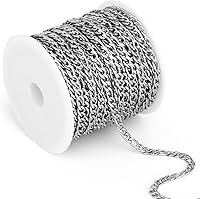 Vista 1 de [33 pies] Cadena Figaro de acero inoxidable, 0.138 in de ancho 304 cadenas de eslabones de acero inoxidable rollo a granel para fabricación de joyas