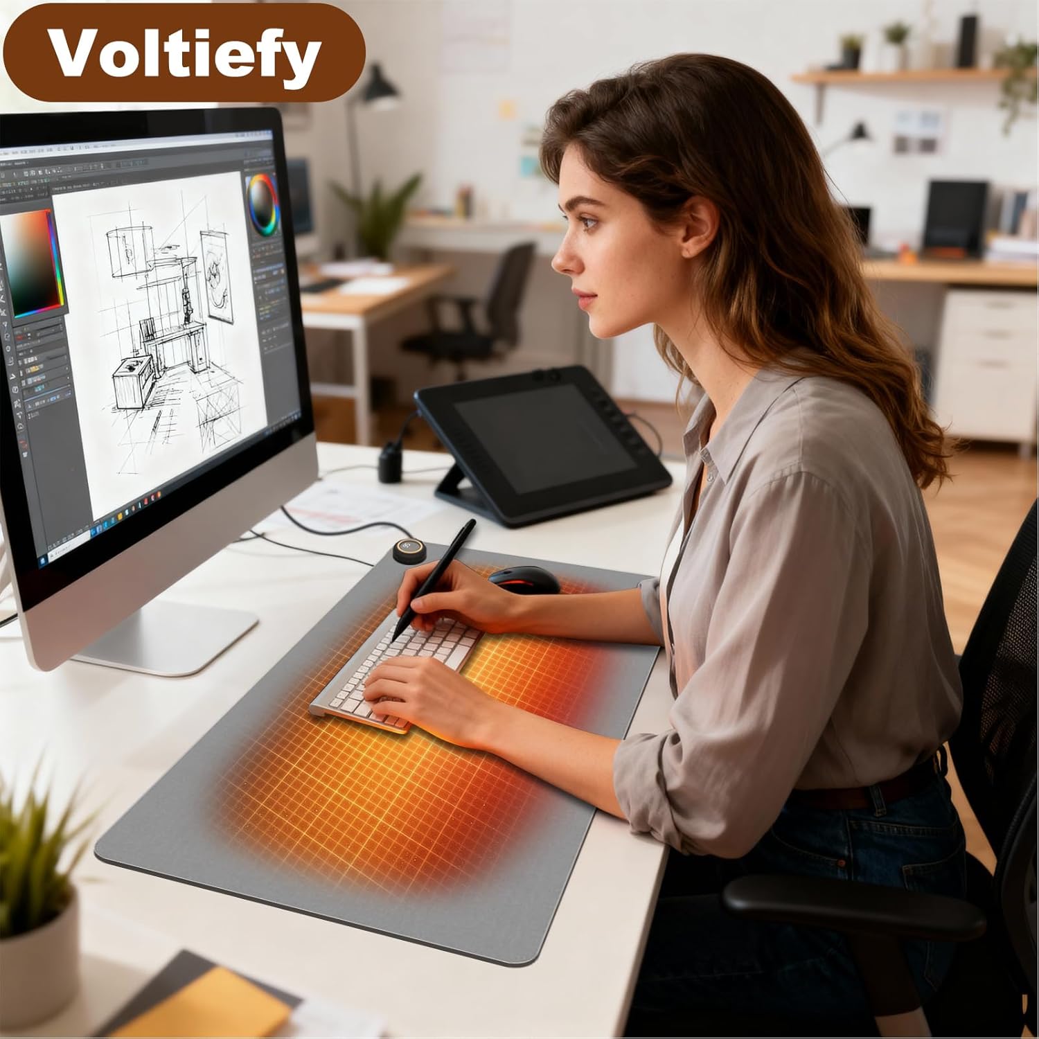Heated Desk Pad,Heated Mouse Pad 5 Heating Levels & 3 Hours Auto Shut-Off Waterproof PU,Heated Desk Mat – 31.5 x 13 inch for Office,Gaming,Foot Warmer(Grey)