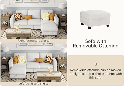 Miniatura 5 de Sofás seccionales para sala de estar, sofá convertible en forma de L de 78 pulgadas, sofás de 3 plazas con otomana de almacenamiento, sofá moderno