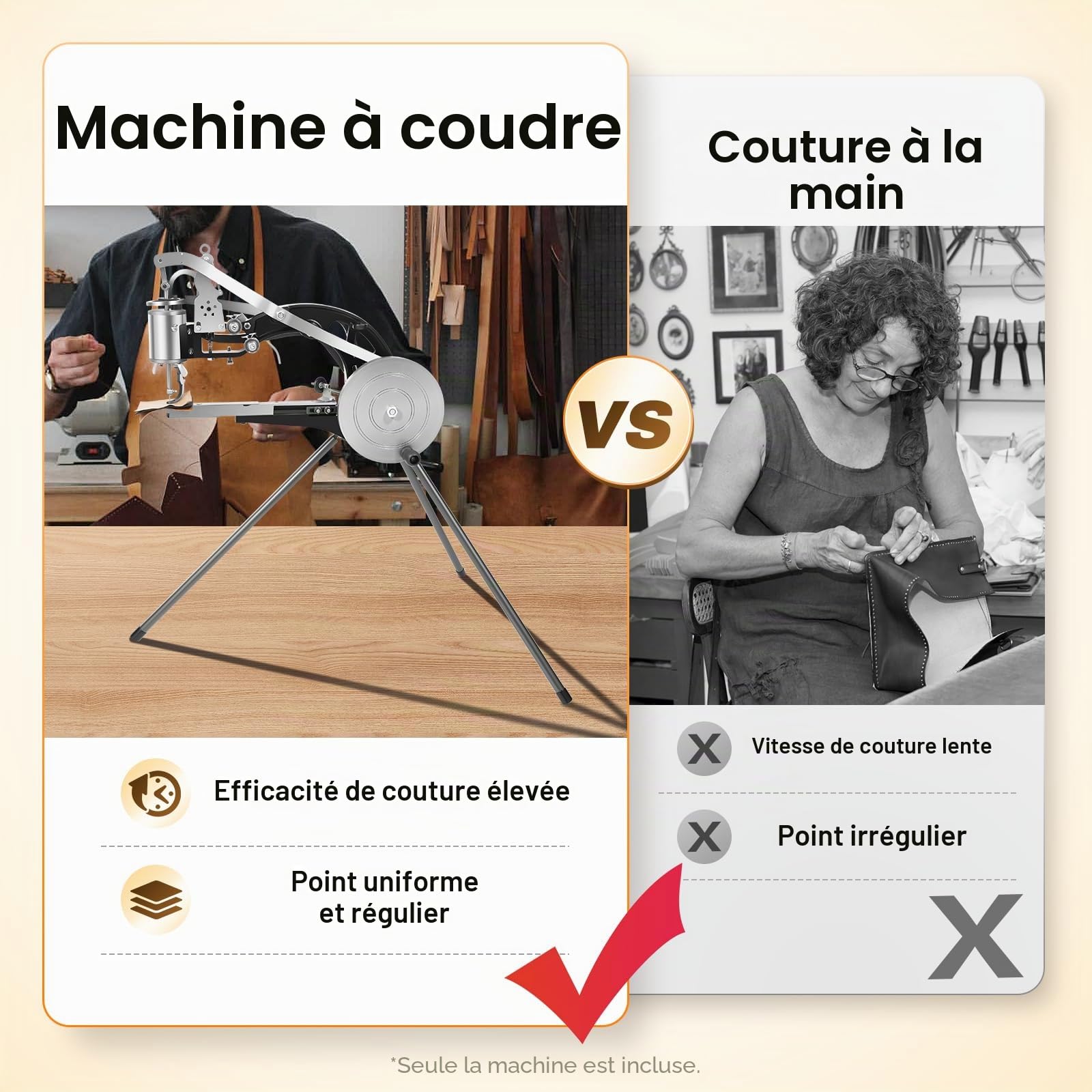 Machine à coudre professionnelle réglable à 360 ° pour cuir - Agrafeuse manuelle de réparation de chaussures avec manivelle haute performance - Outil de cordonnier pour l'artisanat du cuir et le