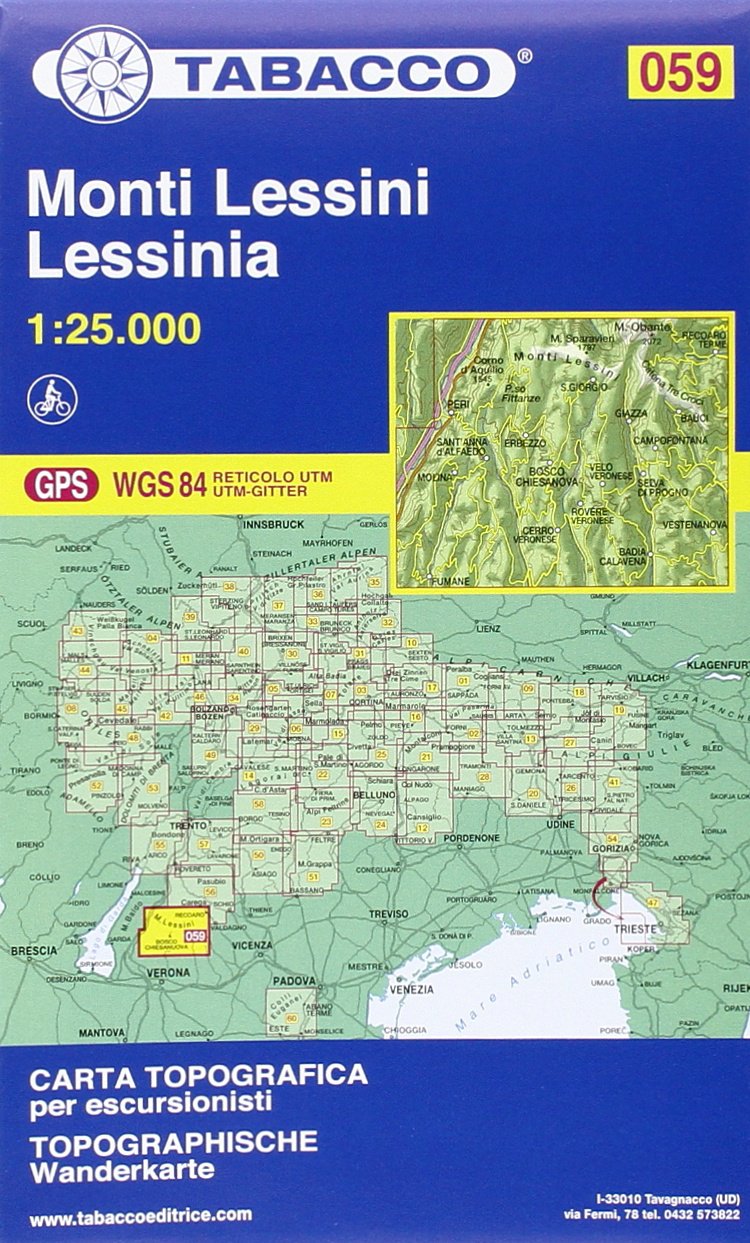 Tabacco Topographische Wanderkarte Monti Lessini, Lessinia (Carte topografiche per escursionisti, Band 59)