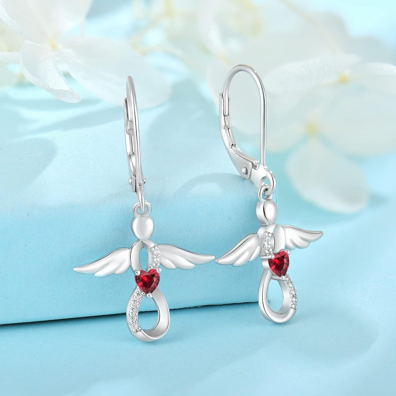 FJ Guardian Angel Dangle Drop Earrings 925 Sterling Silver Infinity Leverback Birthstone Earrings Jewelry for Women - Image 4