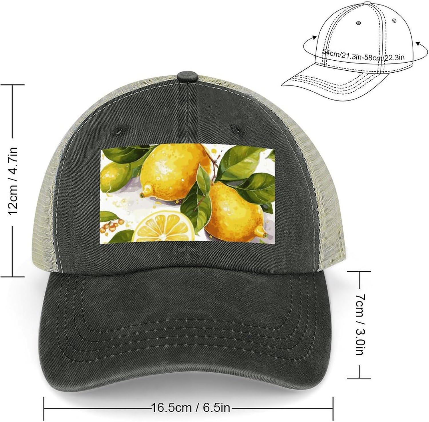Fruits Lemon Sport Hat for Men Women Hollow Cowboy Hat Adjustable Baseball Cap Apparel Gifts Accessories