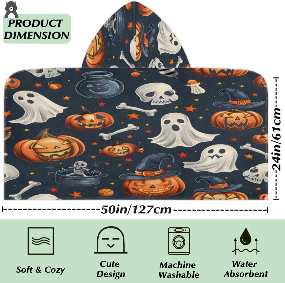 Pardick Bone Skul Ghost Kids Bath Towel Beach Towel with Hood Pool Cover Up for Girls Boys Soft Absorbent Hooded Bath Towel Toddler Towels for Beach, Pool