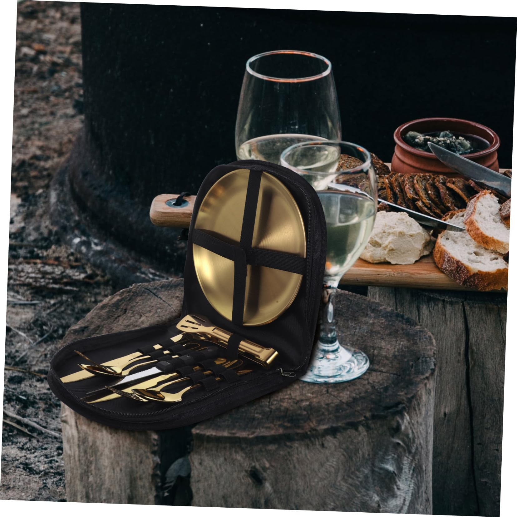 PRETYZOOM Campingbesteckset aus Edelstahl mit Tragbarem Aufbewahrungsbeutel Platzsparend und Komfortabel für Picknick und Outdoor Einsätze
